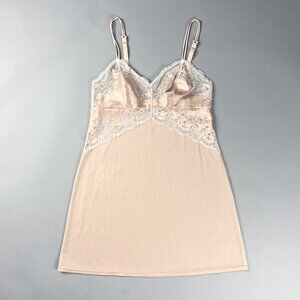 Vintage Dress Slip | 90's Rosey Nude Tones Dress Slip with Lace Trim